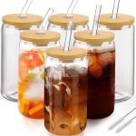 DWTS DANWEITESI Glass Cups with Lids and Straws 6pcs Set 16oz Iced Coffee Cups,Glass Coffee Cups,Beer Can Glass with Lids and Straw - Image 6